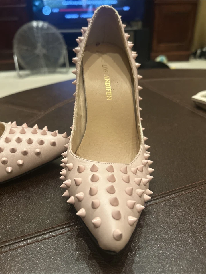 Women's studded Toe Stilettos High Heels Leather Rubber Sole Pumps - Image 4 of 4