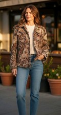 Women's Tapestry Floral Jacket Cottagecore Boho VTG Inspired SZ M Black Brown