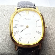 Vintage Montine Men’s Gold Plated Watch With Black Leather Strap - Working Fine