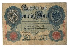 P-40b 1910 Germany 20 Mark First Issue 7 digit s/n