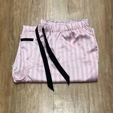 Victoria's Secret Vintage Gold Label Striped Satin Pajama Pants Pink White XL