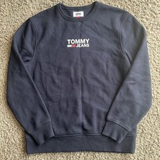 Tommy Jeans Men's Sweater Navy Blue Medium Pullover Cotton Blend Sweatshirt
