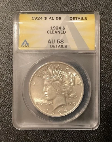 1924 US Silver Peace Dollar  AU58 details ANACS Graded