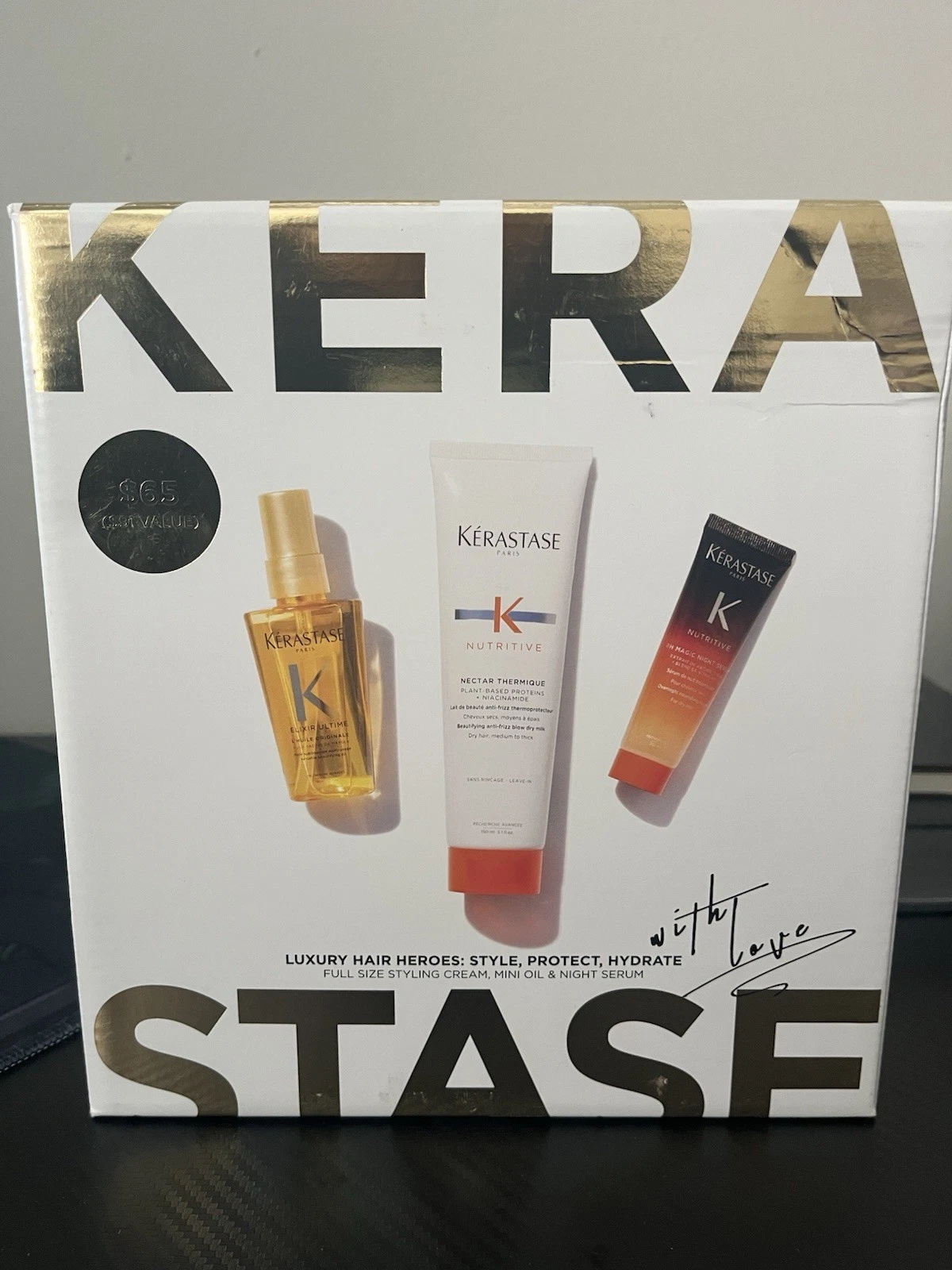 Kerastase Luxury Hair Héroes Full Size Styling Cream, Mini Oil & Night Serum.