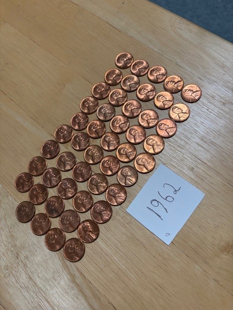 Lot of 49 Uncirculated 1962 P Lincoln Pennies from Philadelphia Mint shiny red