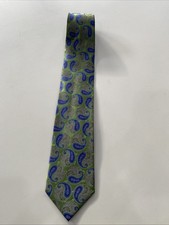 Ermenegildo Zegna Silk Tie Made in Italy Green Paisley Woven Luxury Necktie BLUE