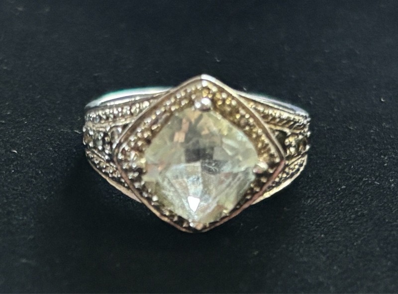 Vintage Style 925 Sterling Silver Green Amethyst Cushion Cut Ring Size 8.25