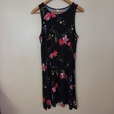 Old Navy Black Floral Jersey Knit Swing Dress Sleeveless Tank Large