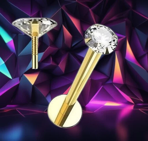 I Labret I Echter Diamant + Echt 585 GOLD I Screw in I I,2 x 8 mm I 46019-8 I - Bild 2 von 4