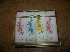 NEW EMBROIDERED COTTON HANDKERCHIEFS VINTAGE LOT OF 4 BEAUTIFUL NEW/SEALED