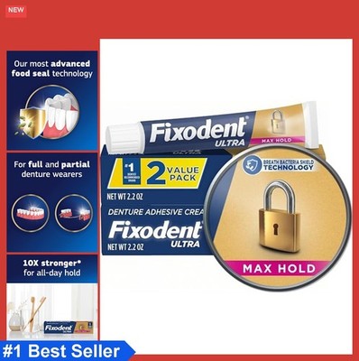 Denture Adhesive Cream 2.2 oz 2 Pack Ultra Max Hold Strong False Teeth Glue