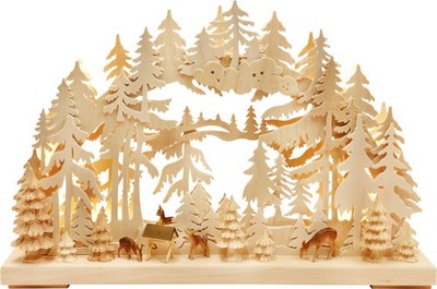 RATAGS Erzgebirge Schwibbogen LED House on the Lake USB Illuminated Wood Handmade