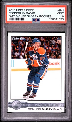 158311653 Connor McDavid 2015 Upper Deck #R-1 O-Pee-Chee Glossy Rookies RC PSA 9
