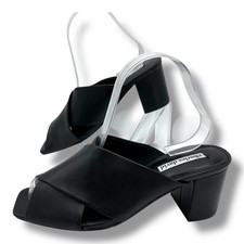 Charles David Black Leather Criss Cross Block Heel Mules Women's Size 7.5