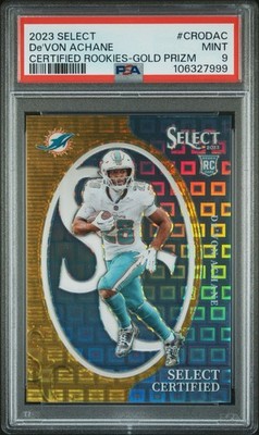 2023 Select - Certified Rookies De'Von Achane #CRO-DAC Gold Pandora Prizm /10 RC
