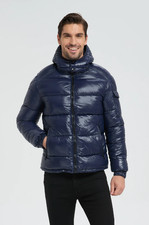Men's Casual Wet Look Water Resistant Oversized Padded Bomber Puffer Jacket