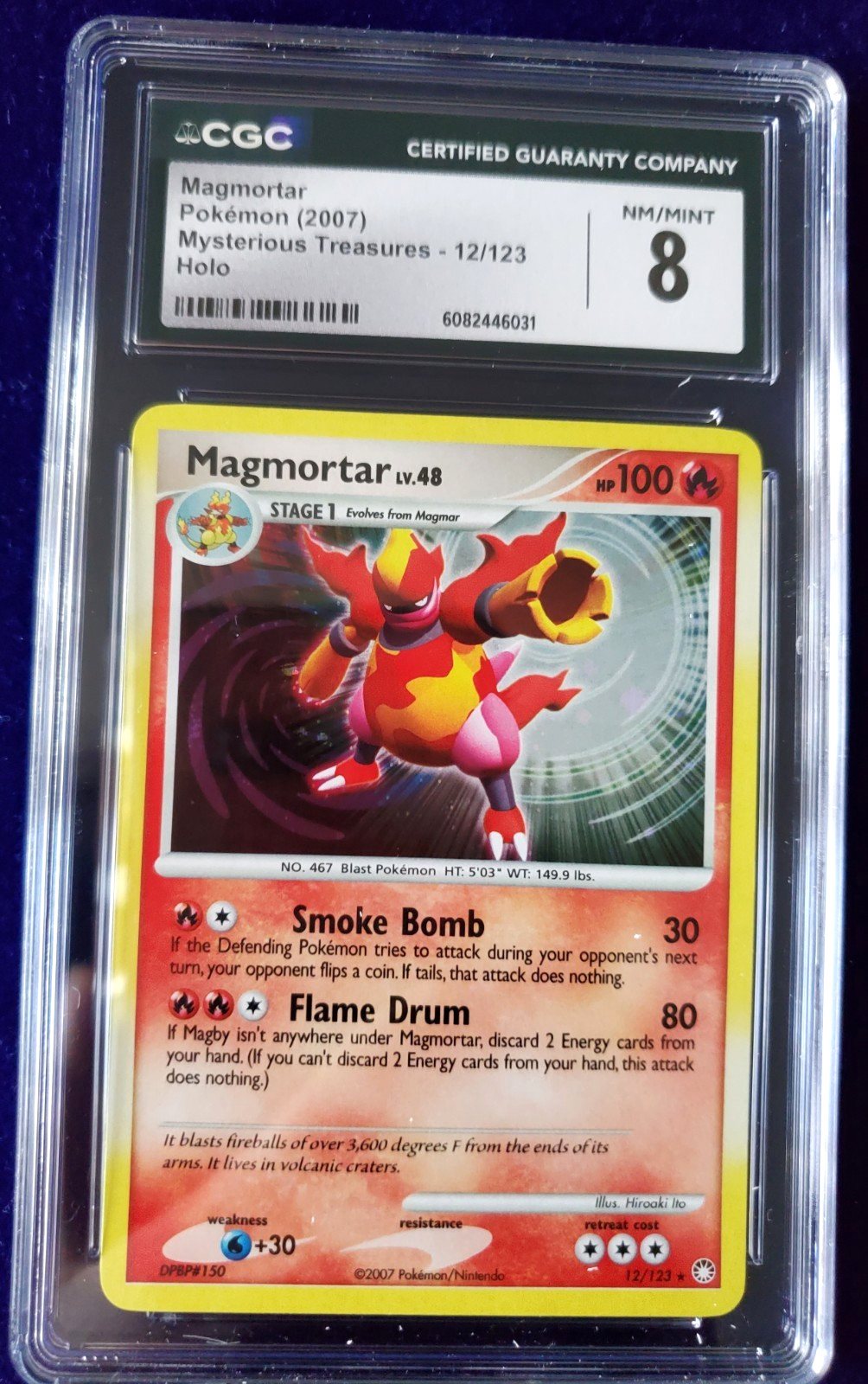 Pokémon TCG DP Mysterious Treasures Magmortar 12/123 Holo w/ Swirl CGC 8 NM/Mint