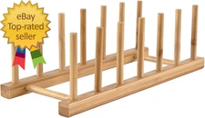 Bamboo Wooden Dish Rack  Vertical Plate & Lid Organizer for Kitchen Cabinet or C