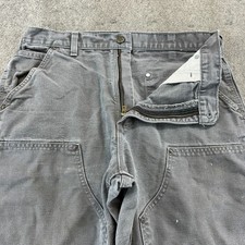 VINTAGE Carhartt Pants Mens 34x34 Gray Dungaree Fit Workwear Double Knee Y2K