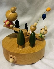 Animated 18 Note Wooden Cute Bears on a See-Saw Musical Keepsake