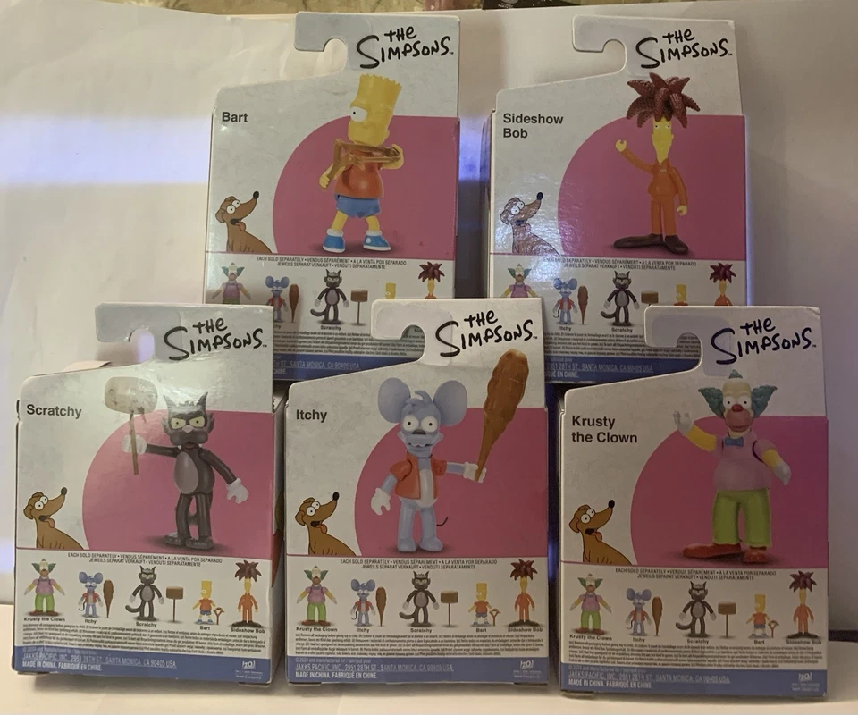 Conjunto completo Jakks Pacific Bart Krusty Klown Sideshow Bob Itchy & Scratcy 2,5 polegadas  - Imagem 2 de 2