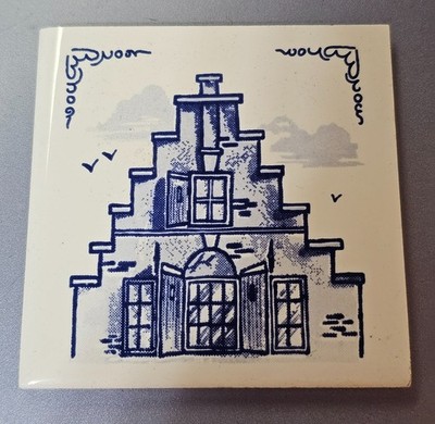 KLM Business Class Coaster Dutch Ceramic/ Porcelain Blue White Tile 3in- B7