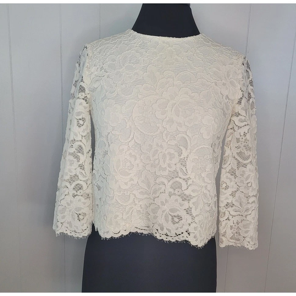 Top Kate Spade New York donna 0 bianco arazzo pizzo manica 3 4 femminile elegante