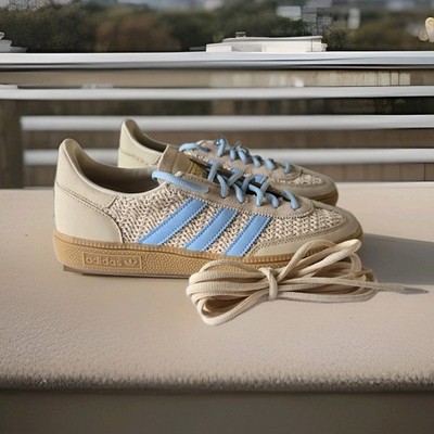 adidas gazelle silver green womens Tb.490 Crochet Cream Leather Sneakers
