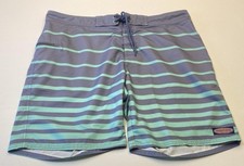 Vineyard Vines Striped Trunks Board Shorts Mens 38 Gray Mint Drawstring 9950