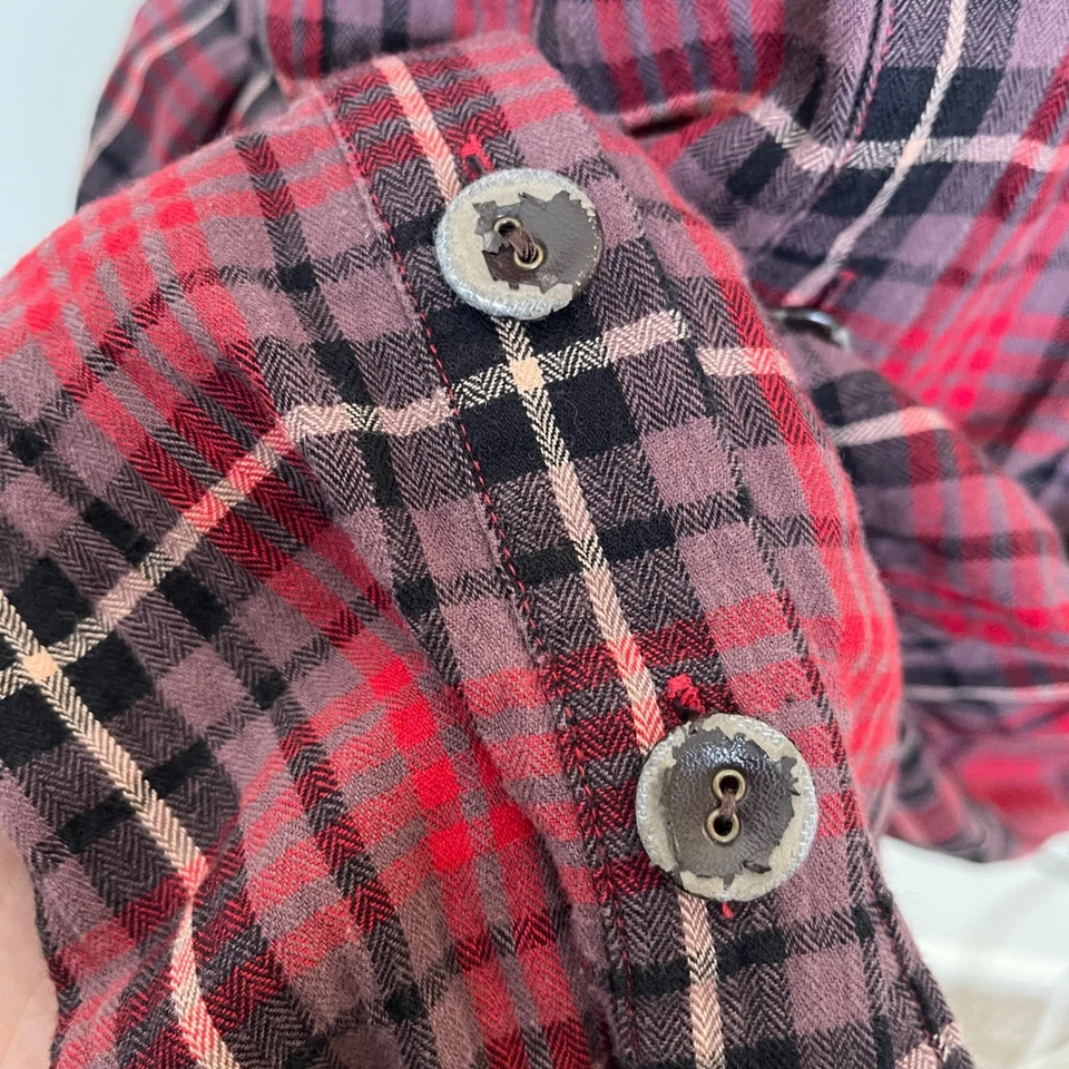 Mini Vestido Vintage Free People Rojo a Cuadros Botón Frontal 2 Bordes de Encaje Correa de Cuero Foto 4 de 4