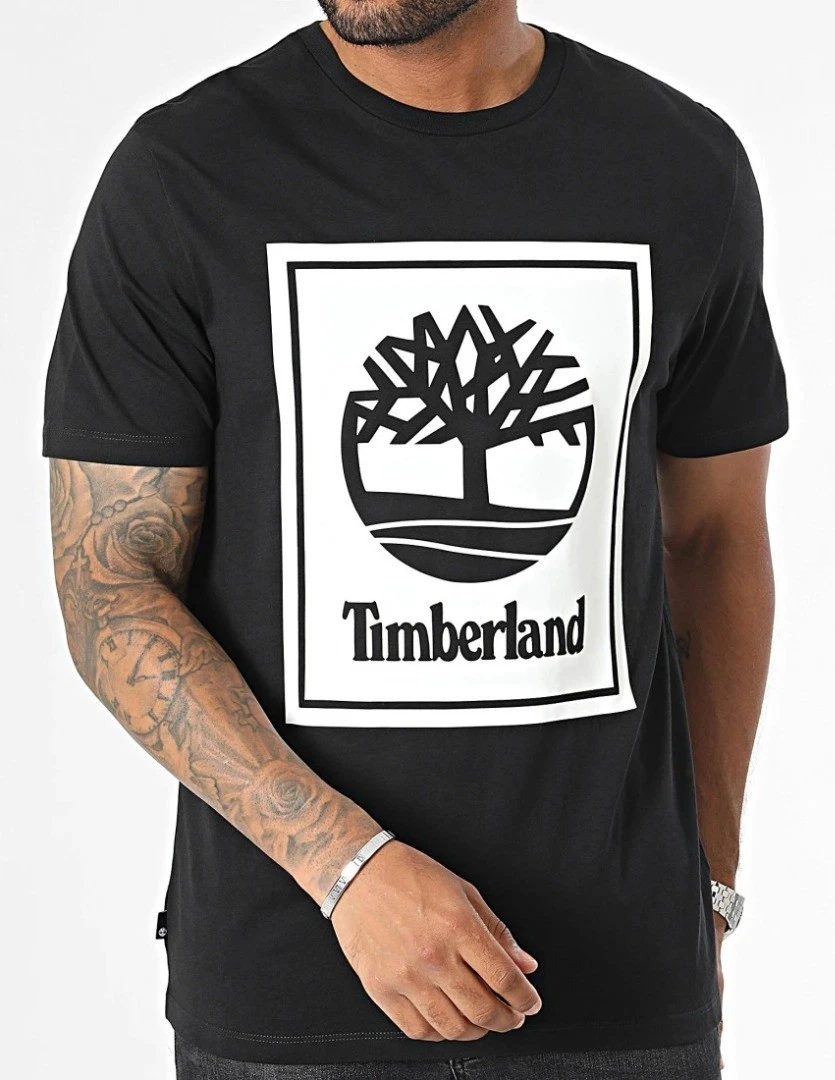 TIMBERLAND Men's TB0A2AJ1 Black T-shirt Stack Logo short-sleeve BNWT