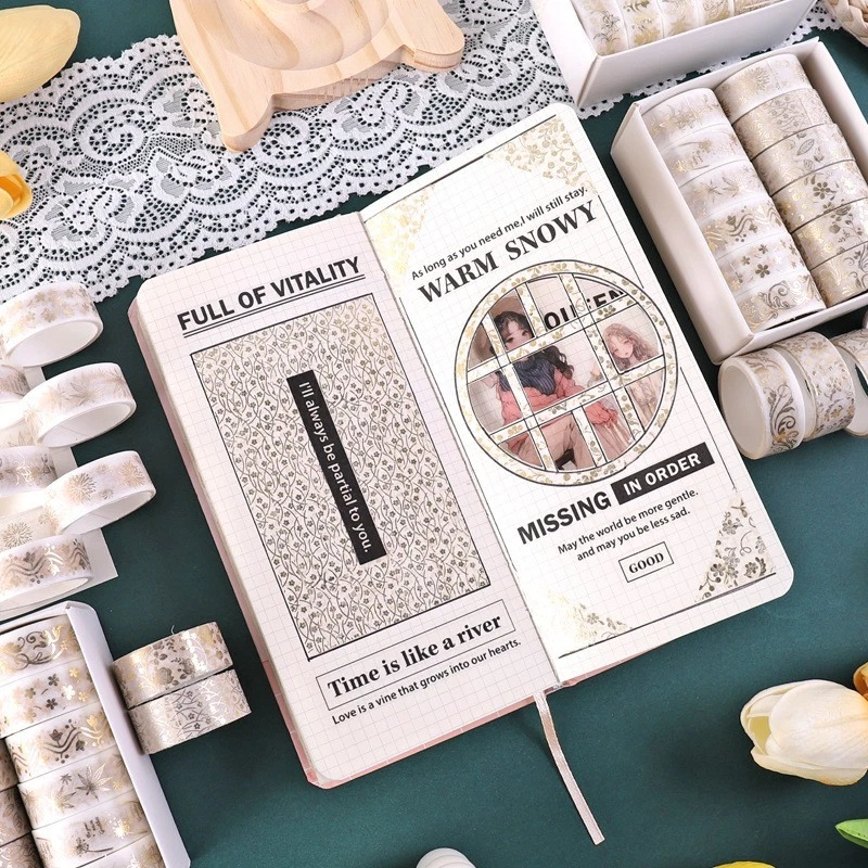 Decorative Gold Foil Washi Tape Set 12 Rolls 15mm x 2m for Journaling DIY Note — 第 3/4 张图片