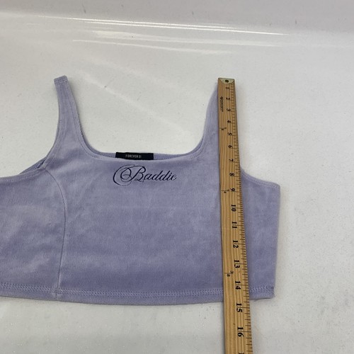 Abito Forever 21 Y2K in velluto viola medio crop top gamba larga pantaloni pull on - Foto 6 di 14