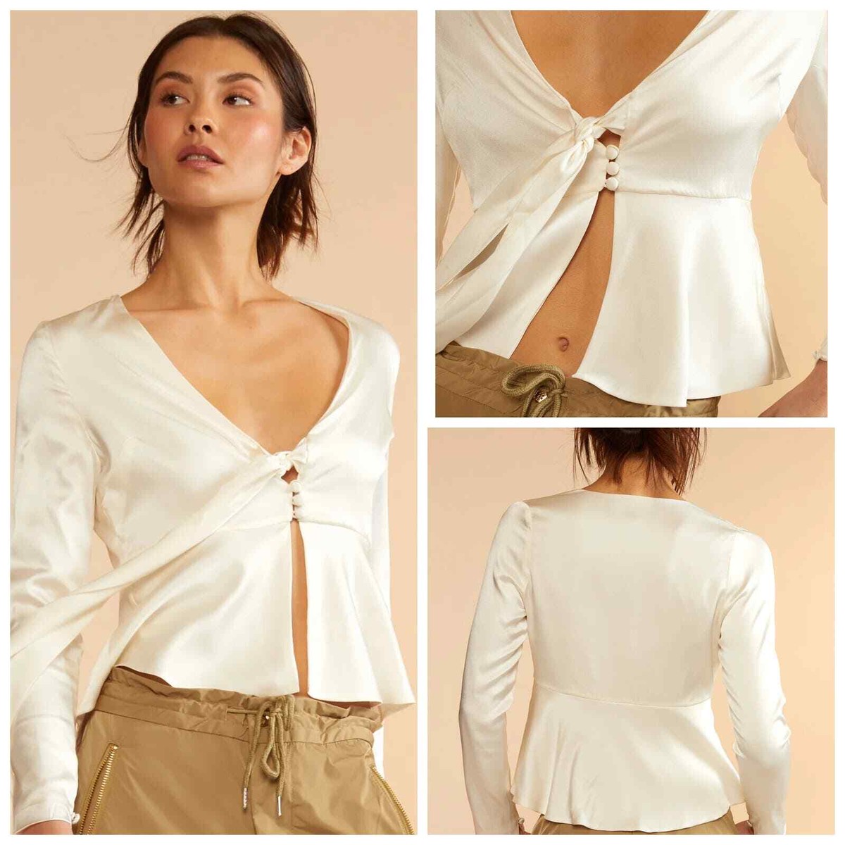 Cynthia Rowley Women's JULA SILK BLOUSE Tie Front TOP NWT