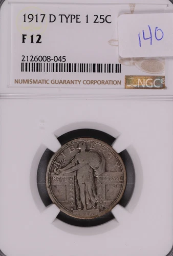 1917-D Type 1 Standing Liberty Silver Quarter NGC F-12 #8-045