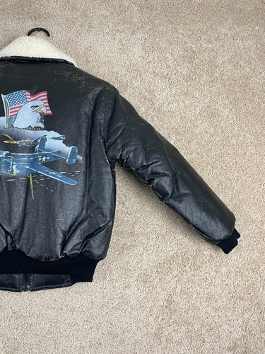 Vintage Cortina Bomber Jacket Youth Boys M Pockets Cuffed Hem Graphic Flag Black - Picture 10 of 18