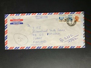 India Registered Cover to Finland City Cancel 1980s-1990s Cover #2229