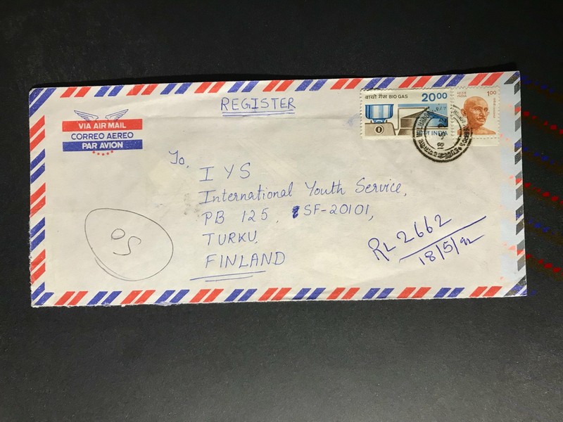 India Registered Cover to Finland City Cancel 1980s-1990s Cover #2229