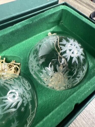 3 Waterford Marquis Etched Crystal Ball Christmas Tree Ornaments Holly Snowflake - Picture 8 of 11