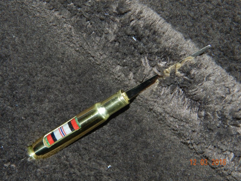 Militaria: 50 Cal Letter Opener w Afghanistan Campaign Ribbon in Lucite Plastic