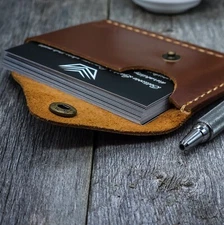 Full Grain Leather Business Card Holder Slim Front Pocket Card Holder Engraving