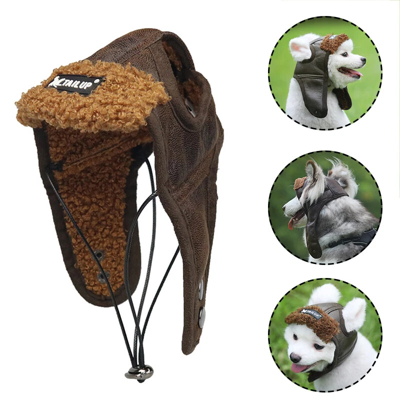 Dog Puppy Aviator Hat PU Leather Velvet Pets Pilot Helmet Windproof Warm Cap