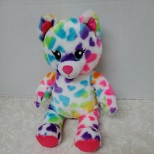 Build A Bear BAB Rainbow Hearts Kitty Cat 16 Stuffed Plush Toy Hook Loop Hands