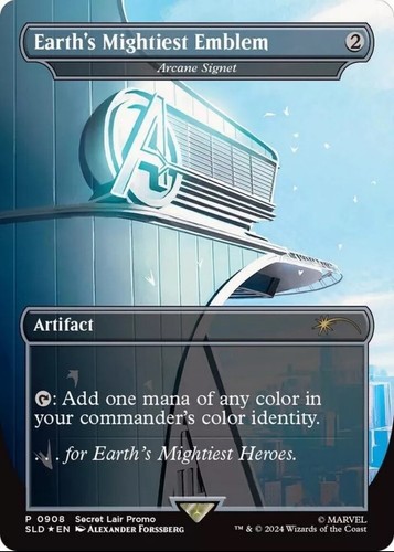 MTG Secret Lair x Marvel Arcane Signet Earth's Mightiest Emblem FOIL carta promozionale - Foto 3 di 3