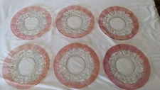 Set of 6 VINTAGE Federal Glass Dinner Plates Embossed Fruit & Cranberry Flashing
