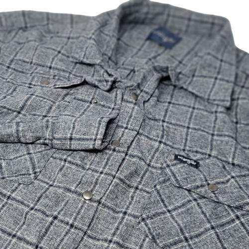 Wrangler Snap Up Flannel Shirt Men's XXL Gray Long Sleeve Plaid