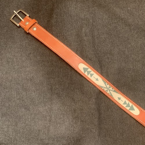 Handmade Western Belt Leather Southwest Wool Blanket Inlay Green Tan Brown 30” - Picture 6 of 22