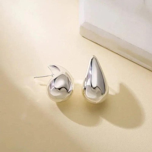 Elegant Chunky Dome Teardrop Earrings - Thick Stainless Steel Statement Jewelry - Picture 17 of 24