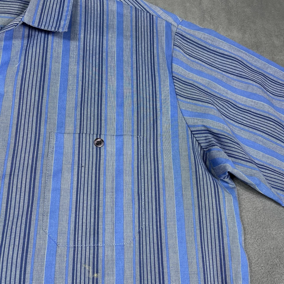 VTG Triumph Of California Shirt Mens XL Blue Striped Button Up Short Sleeve — 第 4/4 张图片