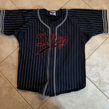 VTG 90 s DKNY Jeans Donna Karan New York Baseball Jersey Size Small Black Cotton